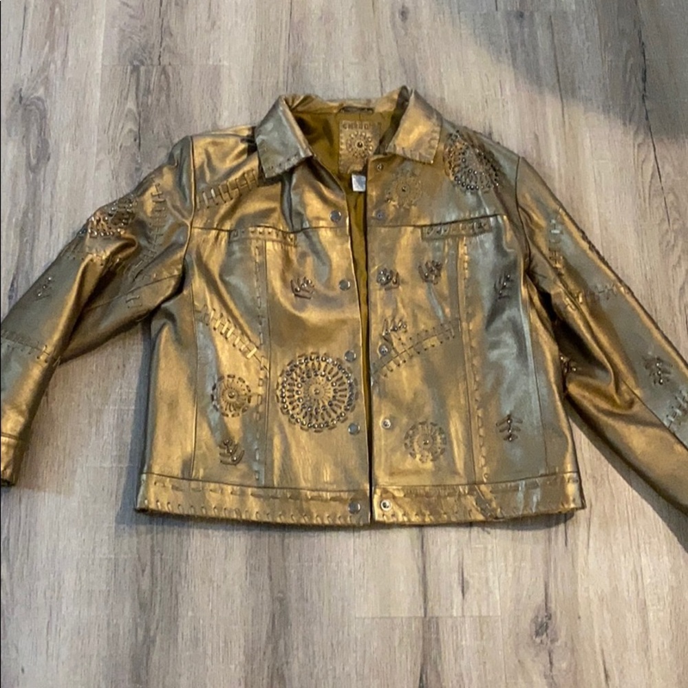 Chicos metallic gold leather coat